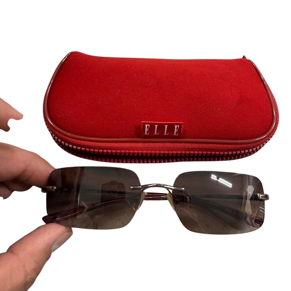 ELLE EL18818 - Y2K Sunglasses 135mm Dark Metal w/ Brown? Lenses Rimless w/ Case
